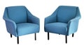 Two upholstered blue fifties armchairs