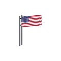 Two USA waving flags on flag poles. July 4 celebration. Stock Vector illustration isolated on white background Royalty Free Stock Photo