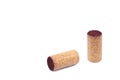 two used wooden wine corks isolated on white Royalty Free Stock Photo