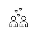 Two users exchanging likes. Finding match on dating app. Romantic relationships. Pixel perfect, editable stroke icon