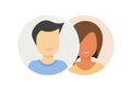 Two users icon as participant work together vector graphic, man woman join merge link online virtual spectators, internet group