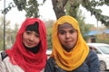 Two uzbek girls in colorful muslim veils, Uzbekistan