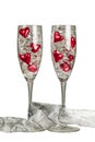 Two valentine champagne glasses