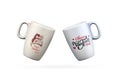 Two valentine mugs - porcelain coffee or tea mugs with valentine theme - 3d - isolated