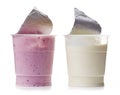 Two various plastic yogurt pots