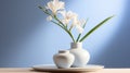 Minimalist Still Life: White Vases On Blue Plate With Delicate Flowers