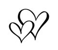 Two vector black hearts sign. Icon on white background. Illustration romantic symbol linked, join, love, passion and Royalty Free Stock Photo