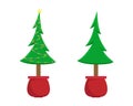 Two vector Christmas trees. Christmas tree before decorating and after Royalty Free Stock Photo