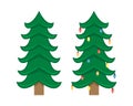 Two vector Christmas trees. Christmas tree before decorating and after Royalty Free Stock Photo