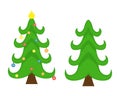 Two vector Christmas trees. Christmas tree before decorating and after Royalty Free Stock Photo