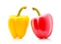 Two Vector Colored Yellow and Red Sweet Bulgarian Bell Peppers, Paprika Isolated on White Background Royalty Free Stock Photo