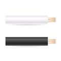 Two Vector 3d Realistic Packaging of Wooden Chopsticks. White and Black Blank Package Set Closeup Isolated on White Royalty Free Stock Photo