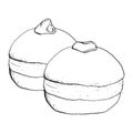 Two vector donuts for Jewish Hanukkah holiday black and white simple illustration. Hand drawn sufganiyot doughnuts