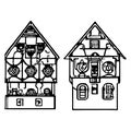 Two Vector Drawings Of Old German Houses Icons