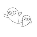 Two vector ghosts in cartoon style. Halloween characters for coloring. Silhouette of two ghosts with big eyes