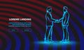 Two vector neon businessman handshaking. Vector business Background for Landing Page Template