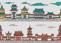 Two vector seamless panorama of chinese or japanese old town