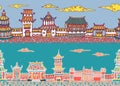 Two vector seamless panorama of chinese or japanese old town