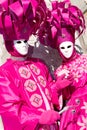 Two Venetians in pink costumes Royalty Free Stock Photo