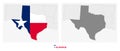 Two versions of the map of US State Texas, with the flag of Texas and highlighted in dark grey Royalty Free Stock Photo