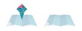 Two versions of an Tuvalu folded map, one with a pinned country flag and one with a flag in the map contour. Template for both