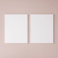 Two vertical canvas mock up, empty poster on pink wall