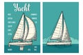 Two vertical posters for yacht club with type sails. Engraving