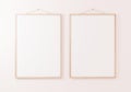 Two vertical thin wooden frame hanging on white wall. 3d rendering Royalty Free Stock Photo
