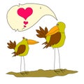 Two Very beautiful bird. Valentine birds.Two funny cartoon birds .Two crazy birds in love.Two love bird couple.