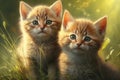 Two very cute kittens playing in the green grass in the sunshine created with generative AI technology Royalty Free Stock Photo