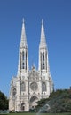 very high Gothic style bell towers of the votive church in Vienna capital of Austria in Europe