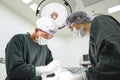 Two veterinarian surgeons in operating room