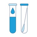 Two vials of blood and biomaterial. Test for COVID-19. Suitable for a medical poster in shades of blue. Vector