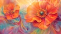 Two vibrant orange poppies on an abstract swirl background Royalty Free Stock Photo