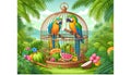 Two vibrantly colored macaws (Ara macao) are per Royalty Free Stock Photo