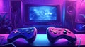 Two video game controllers resting on a surface in a retro gaming setup Royalty Free Stock Photo