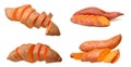 Two views of cutting sweet potatos Royalty Free Stock Photo