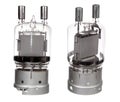 Two views of vacuum electronic radio tubes Royalty Free Stock Photo