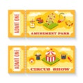 Two vintage amusement park tickets set Royalty Free Stock Photo