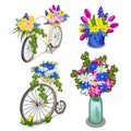Two vintage bikes and bright bouquets of flowers