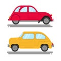 Two vintage cars. Vector flat illustration on white. Royalty Free Stock Photo