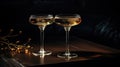 Two vintage champagne glasses on a dark background of the lux served table Royalty Free Stock Photo