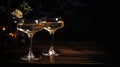 Two vintage champagne glasses on a dark background of the lux served table Royalty Free Stock Photo