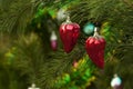 Two vintage Christmas ornaments - pepper paprika fruits Royalty Free Stock Photo