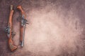 Two vintage duel pistols on wooden background Royalty Free Stock Photo