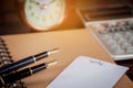 Two vintage fountain pens over a dairy book on wood Royalty Free Stock Photo