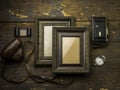 Two vintage frames over a wood background Royalty Free Stock Photo