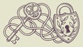 Two vintage keys and a detailed padlock, symbolizing complex security and solutions, vector design Generative AI Royalty Free Stock Photo