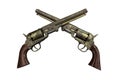 Two vintage pistols on wooden background Royalty Free Stock Photo