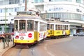 Two vintage trams 28 tramway, Lisbon, Portugal